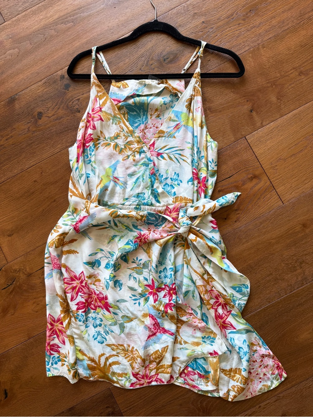 Elan Floral Wrap Dress in Pink, Teal & Gold Tones